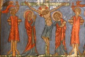 Iglesia Protestante de Saint-Pierre-le-Jeune, La crucifixión, Jesús en la cruz, Fresco, Estrasburgo, Francia de Unknown
